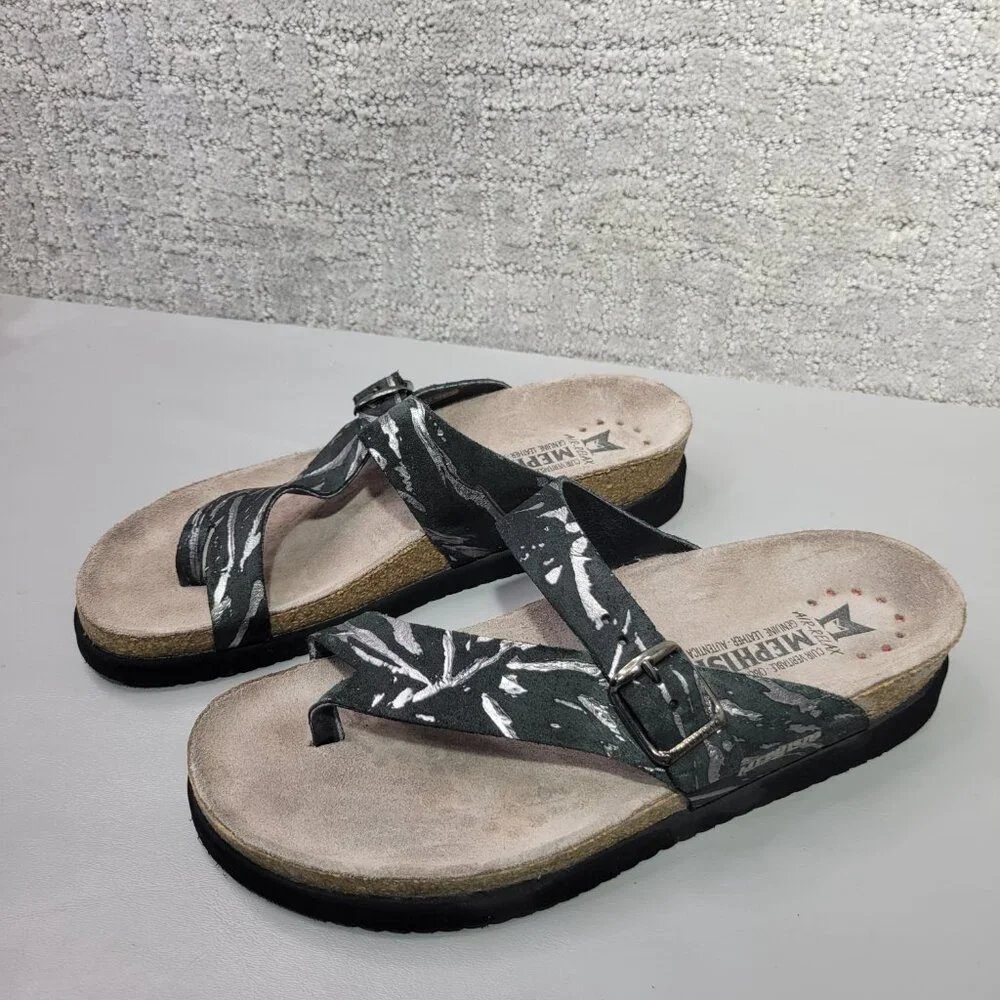 Mephisto Helen Metallics Womens Size US 7 Black Napoli Leather Air Relax Sandals